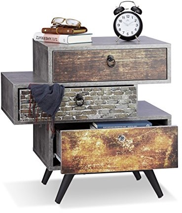 Relaxdays komoda w stylu vintage z3 szufladami, wygląd betonu, szafka, szuflada zuchwytem, dł. x szer. x gł.:60 x 60 x 40 cm, szara. 10021858