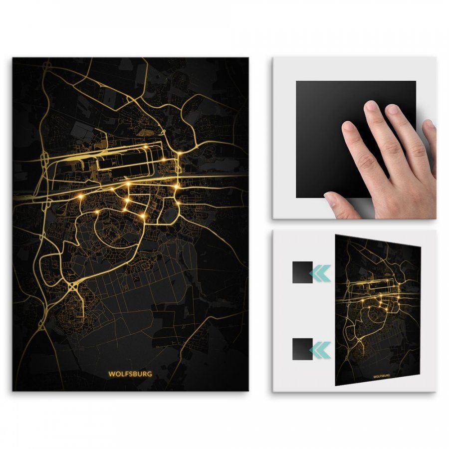 Pix4home Plakat metalowy Mapa City Lights Wolfsburg M POS-M-03326