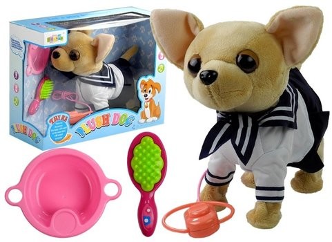 Lean Toys Interaktywny piesek na smyczy + akcesoria
