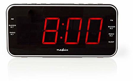 NEDIS Nedis CLAR004BK cyfrowy budzik radiowy | LED 1,8 cala | UKW | 20 wstępnie ustawionych stacji radiowych | powtarzanie budzenia