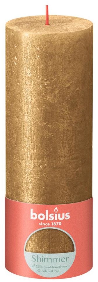Bolsius Świeca pieńkowa Rustic Shine złota wys. 19 cm