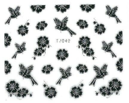 Allepaznokcie Naklejki 3D Kwiatki TJ040 Czarna ze srebrną obwódką arkusz