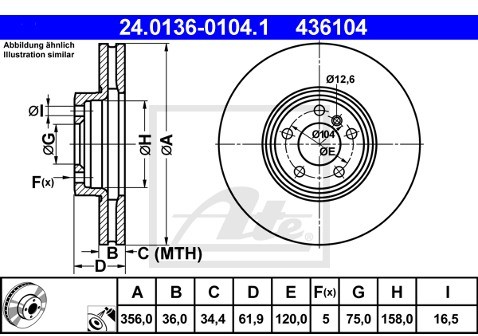 ATE TARCZA HAM 24.0136-0104.1 BMW X5 4.4I 03-, 4.6IS 02-, 4.8IS 04-  24.0136-0104.1