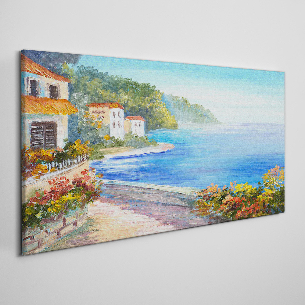 PL Coloray Obraz Canvas Wybrzeże Kwiaty Morze Niebo 120x60cm