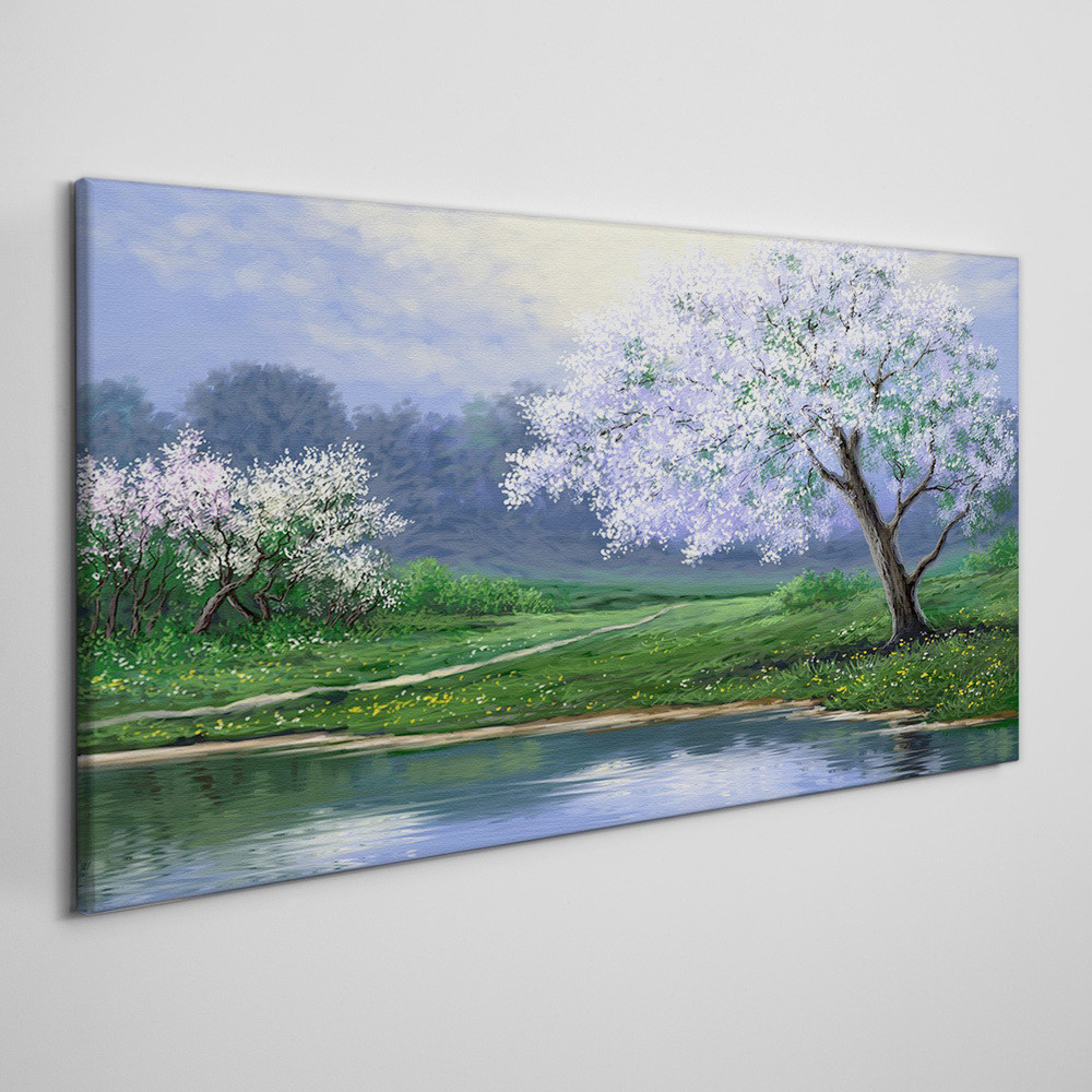 PL Coloray Obraz Canvas jezioro drzewa kwiaty 140x70cm