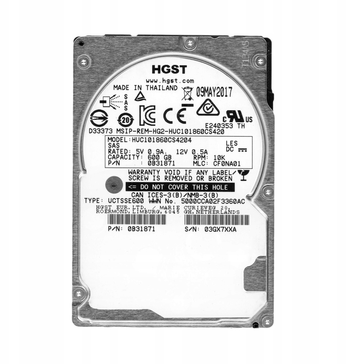 HGST 600GB 10K 128MB SAS-3 2.5'' HUC101860CS4204