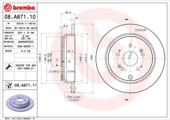 BREMBO Tarcza hamulcowa 08.A871.10