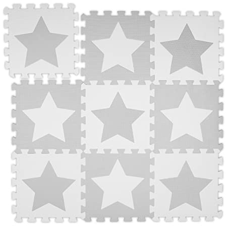 Relaxdays Relaxdays Mata puzzle gwiazdy, 9 sztuk, 18 części, pianka Eva, bez substancji szkodliwych, podkładka do zabawy 91 x 91 cm, jasnoszara 10038992