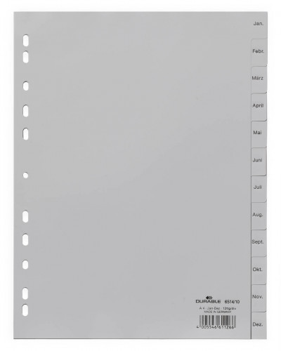DURABLE Przekładki do segregatora A4 12 stron szare 6514-10