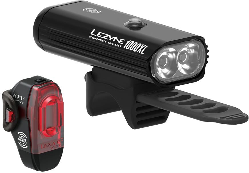 LEZYNE Zestaw lampki CONNECT SMART 1000XL / KTV PRO SMART DRIVE przód 1000 lumenów, tył 75 lumenów, bezprzewodowe przyciski na kierownicę wł/wył, usb czarne (NEW 2021) LZN-1-LED-32P-V104