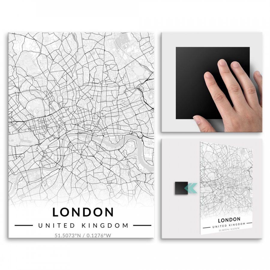 Pix4home Plakat metalowy Mapa B&W Londyn L POS-L-03414