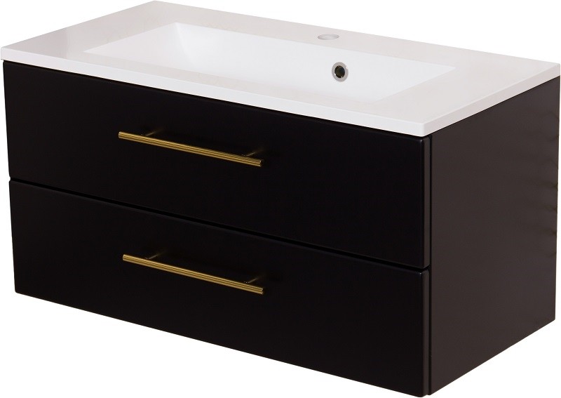 Gante Szafka wisząca z umywalką czarny mat 80 cm Belli Gold BEL-C-U80/39/2+KIDDY-800
