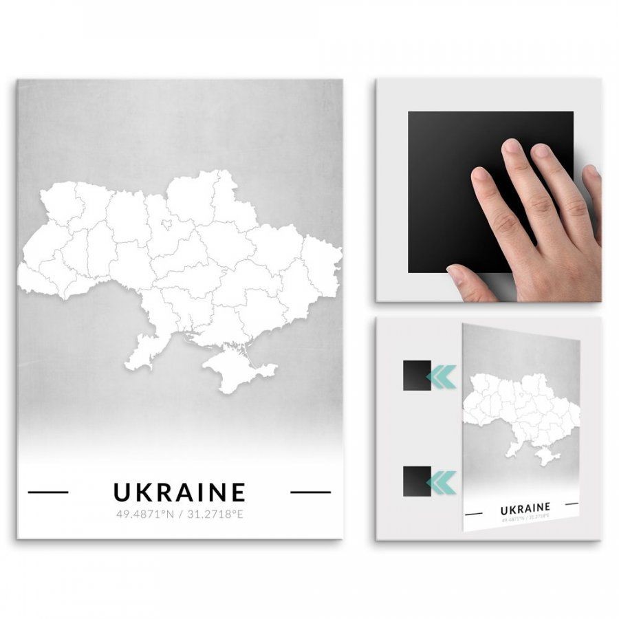 Pix4home Plakat metalowy Mapa B&W Ukraina M POS-M-03975