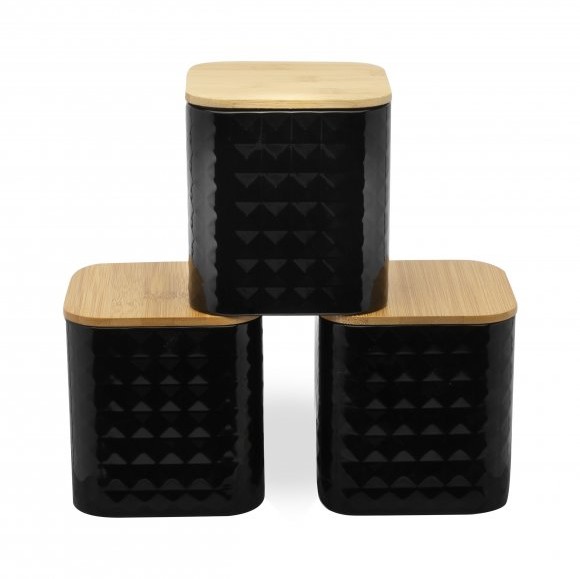 Tadar GEOMETRIC KOMPLET 3 CZARNYCH POJEMNIKÓW DO PRZECHOWYWANIA STAL NIERDZEWNA 5903313414234