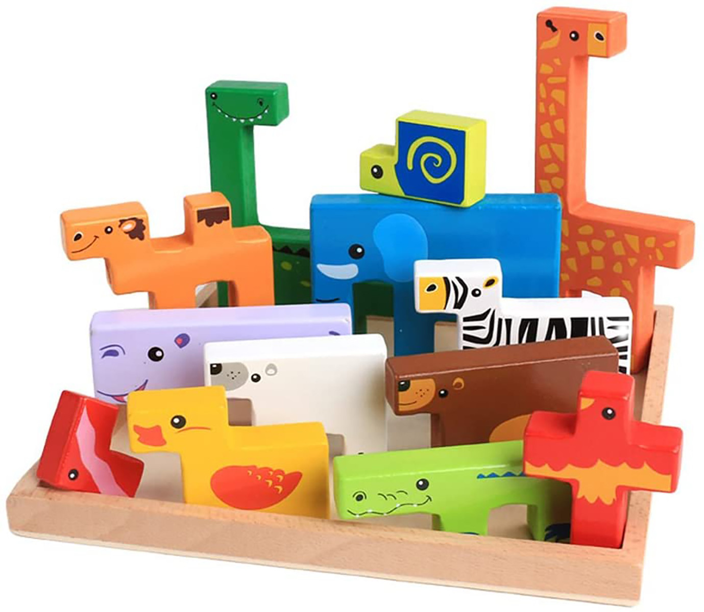 Drewniane Klocki Układanka Zwierzęta Montessori
