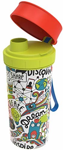 Rotho Memory Kids butelka na napoje 0,4 l z pokrywką, tworzywo sztuczne (PP), nie zawiera BPA, iml inspire, 0,4 l (7,6 x 7,0 x 16,5 cm)