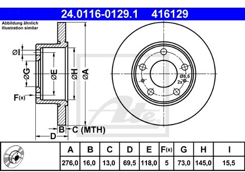 ATE TARCZA HAM 24.0116-0129.1 IVECO DAILY III 29 L 14 05-06  24.0116-0129.1