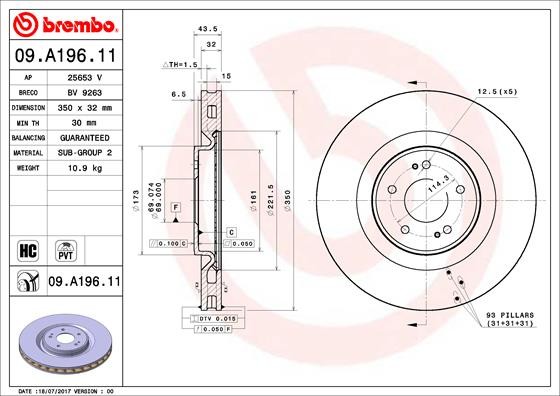 BREMBO Tarcza hamulcowa 09.A196.11 09.A196.11