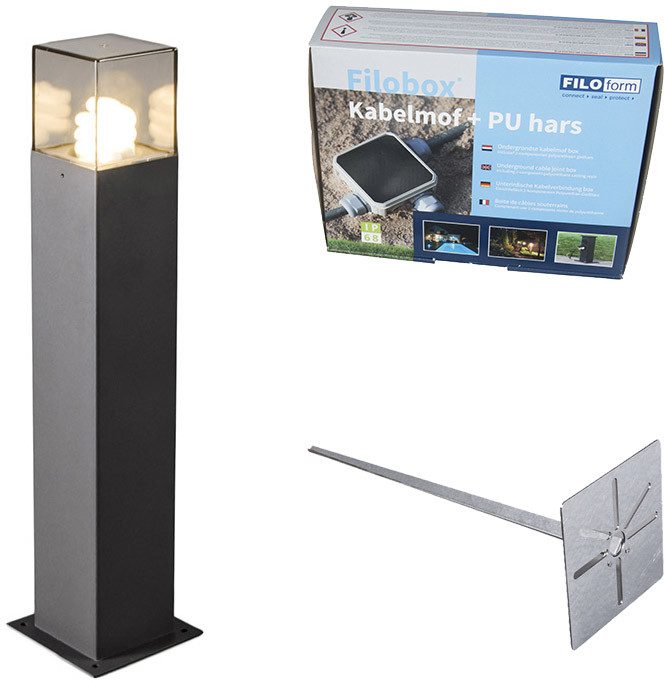 QAZQA Lampa zewnętrzna antracyt 50cm IP44 z klinem i mufą kablową - Denmark