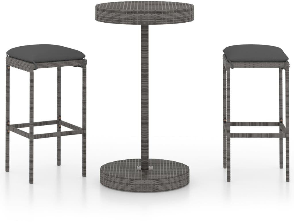 vidaXL 3-cz. zestaw mebli barowych z poduszkami, rattan PE, szary 3064760