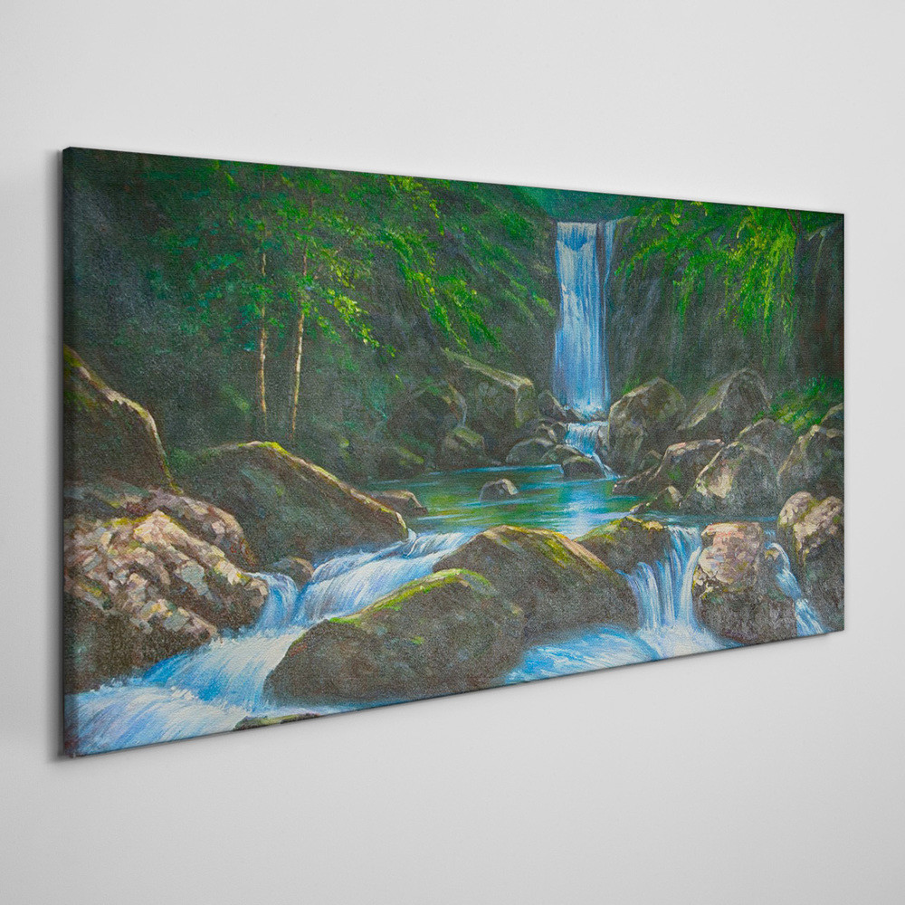 PL Coloray Obraz na Płótnie wodospad skały drzewa 100x50cm