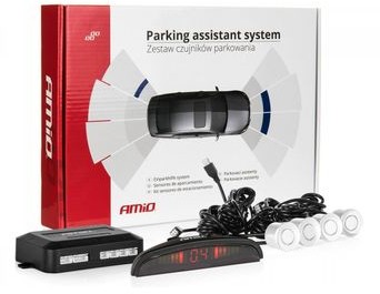 AMIO Czujniki parkowania AMiO z wyświetlaczem LED i buzzerem 4 sensory 22mm białe P16-0030