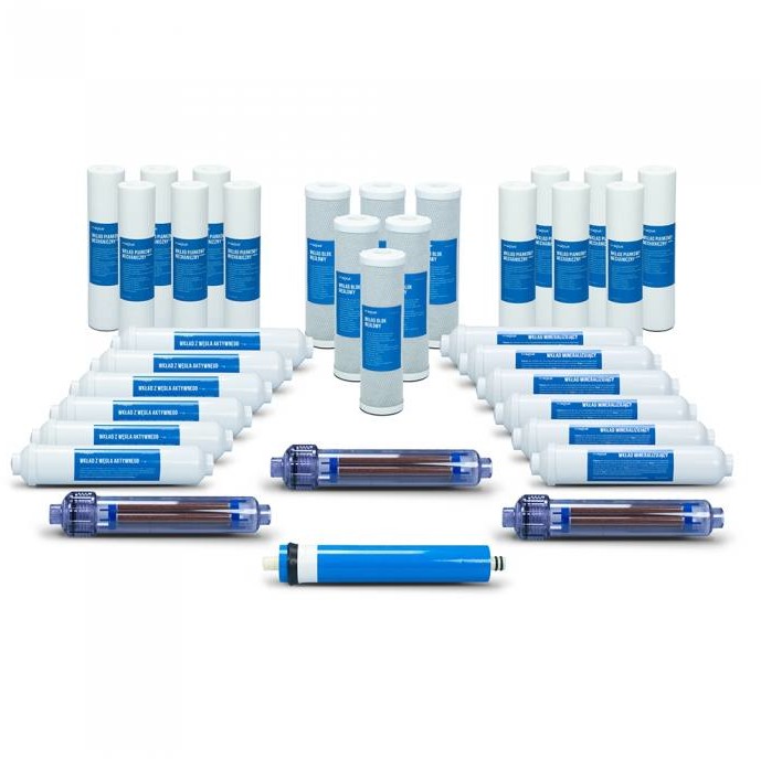Komplet wkładów do filtrów wody RO7 na 3 lata + jonizator wody + membrana osmotyczna MA-ZW7-3M