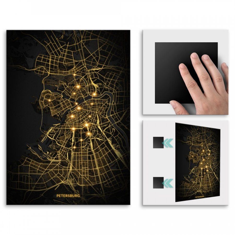 Pix4home Plakat metalowy Mapa City Lights Petersburg M POS-M-03515