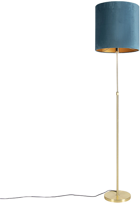 QAZQA Lampa podłogowa regulowana złota/mosiądz klosz welurowy niebieski 40cm - Parte