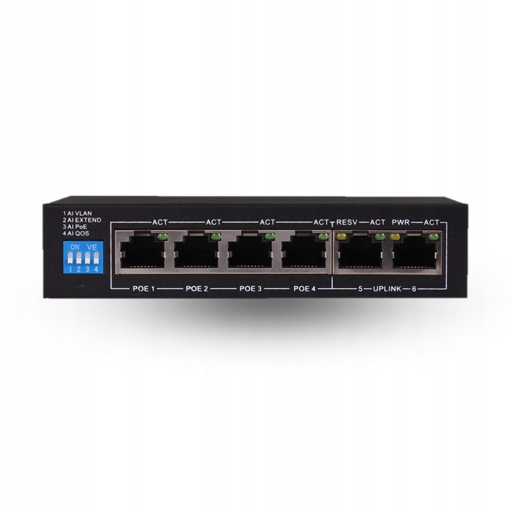Switch 4* RJ45 z POE+2*UpLink Extend 250m 100Mb/s