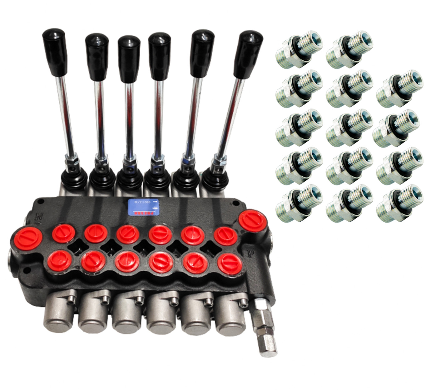 PRESKO Rozdzielacz hydrauliczny  PRESKO 6-sekcyjny 80L - w zestawie z przyłączami 06p80;1CB-22-08WD[12];1CB-22-12WD[2]