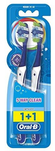 Oral-B Oral B Complete ręczna szczoteczka do zębów z 5 strefami czyszczenia, 40 średni, dwupak, 2 sztuki (posortowane pod względem koloru)