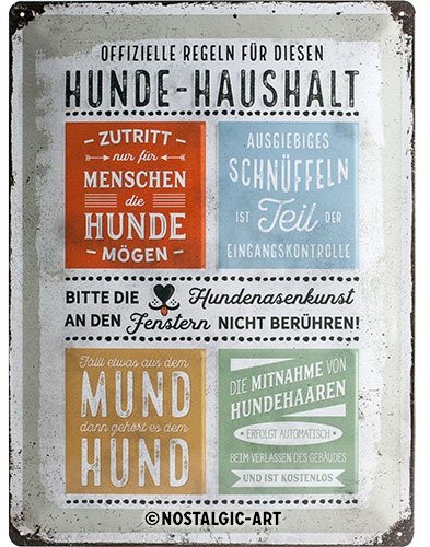 Art Nostalgic 23245, łapą szyld dla psa -domowych zasad, tabliczka blaszana 30 x 40 cm 23245