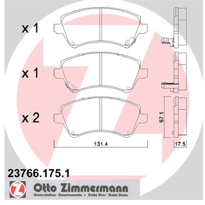 ZIMMERMANN Zestaw klocków hamulcowych, hamulce tarczowe 23766.175.1
