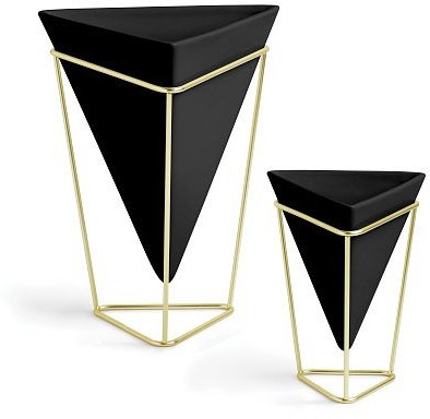 Umbra Trigg 2 Szt Czarno-Złote Doniczki Osłonki Na Kwiaty Ceramiczne Na Stojaku