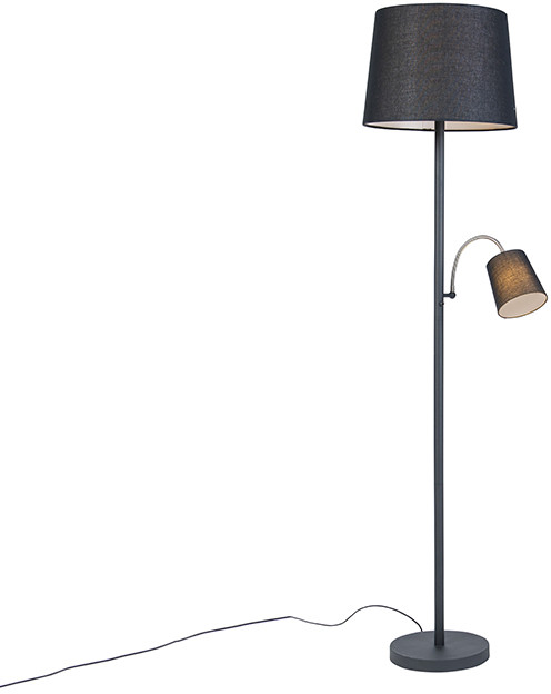 QAZQA Klasyczna lampa podłogowa stal klosz czarny z elastycznym ramieniem - Retro