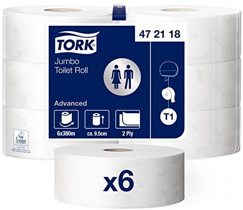 Tork 472118 papier toaletowy Jumbo we Advanced wysokiej jakości zapewnia system Tork T1 Jumbo uchwyt na papier toaletowy/uchwyt na papier toaletowy 2-warstwowe w kolorze białym/6 X   arkuszy 472118