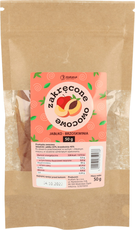 KruKam Zakręcone owocowe Jabłko-brzoskwinia 50g bez dodatku cukru
