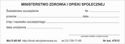 Firma krajewski świadectwo szczepienia [Mz/3-90-98] Mz/3-90-98