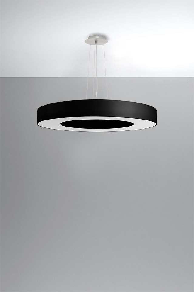 Sollux Lighting Lighting Oryginalna Oprawa Sufitowa Żyrandol SATURNO SLIM 70 Czarny Abażur Tworzywo Sztuczne Lampa Wisząca Okrągły Zwis Nowoczesny Styl Loft Industrial Oświetlenie Żarówka E27 Idealna do Salonu Jadalni Sypialn