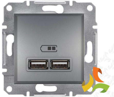 Schneider Electric ASFORA Gniazdo ładowarki USB 2 podwójne 2,1A stal EPH2700262 EPH2700262/SCH