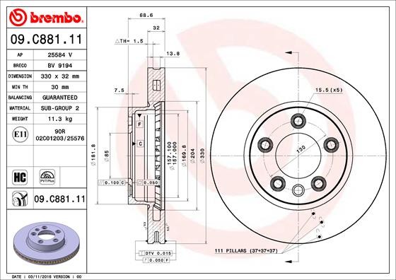 BREMBO Tarcza hamulcowa 09.C881.11 09.C881.11
