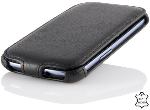 Macoon Young Eleganckie etui ochronne do Samsung Galaxy S3 etui skórzane Flip Case z prawdziwej skóry z 4 punktów etui ochronne, czarny MC11110SGBLA