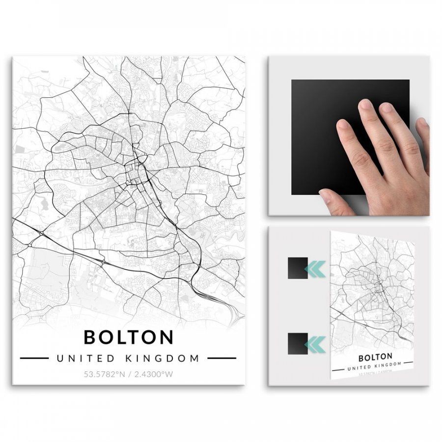 Pix4home Plakat metalowy Mapa B&W Bolton M POS-M-03994