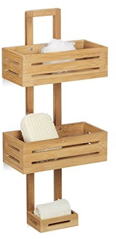 Relaxdays regał z bambusa wys. x szer. x głęb.): 65 x 28 x 15,5 cm brodzik prysznicowy z drewna jako regał wiszący kosz pod prysznic z 3 półkami do kabiny prysznicowej jako łazience regał do zawieszan 10020311