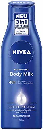 NIVEA Nivea bogaty w składniki odżywcze do ciała (250 ml), do pielęgnacji nawilżającej przez 48 godzin, balsam z formułą 3 w 1 do suchej skóry z serum do głębokiej pielęgnacji, olejkiem migdałowym i witamin