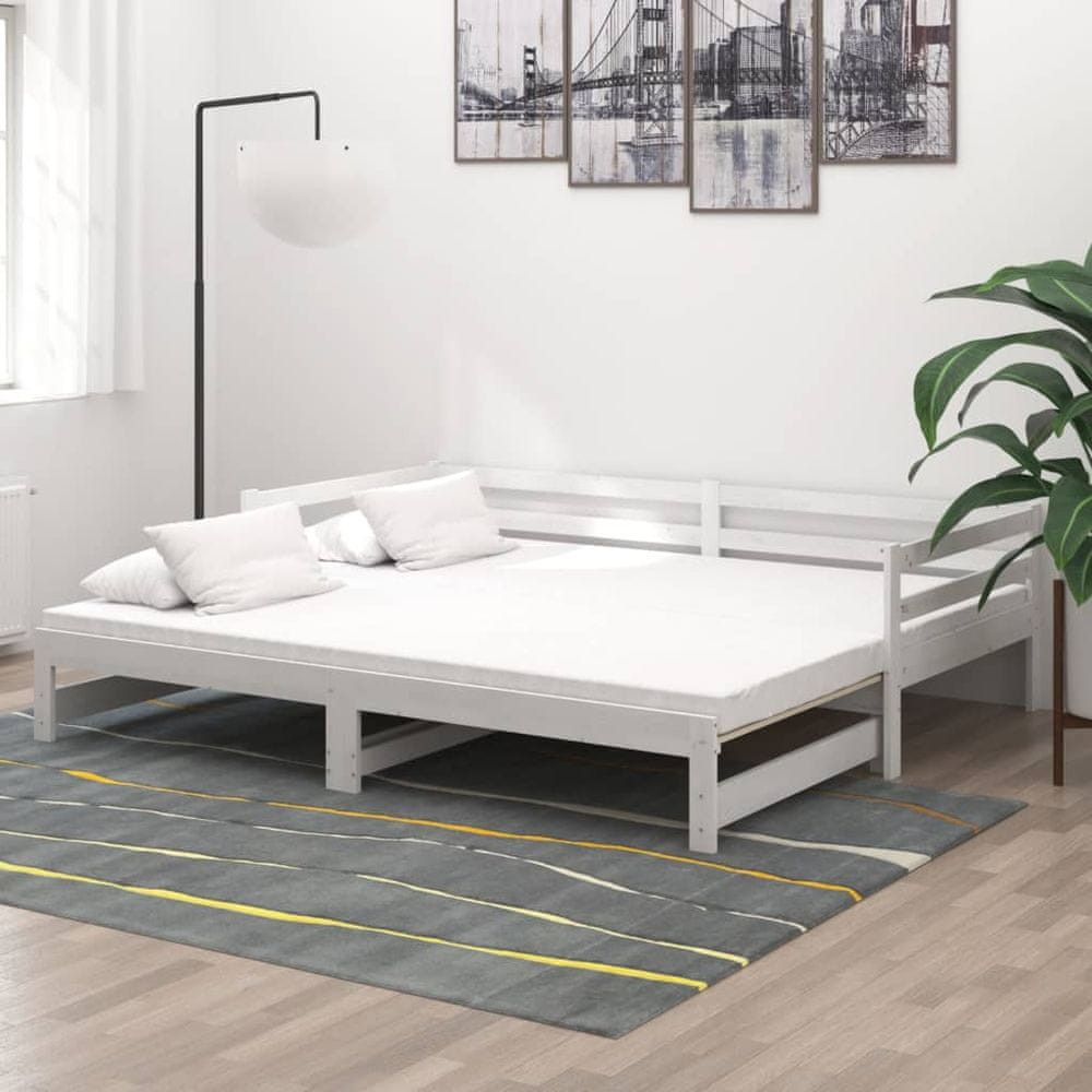 vidaXL Łóżko wysuwane lite drewno sosnowe białe 2x 90x200 cm 806951