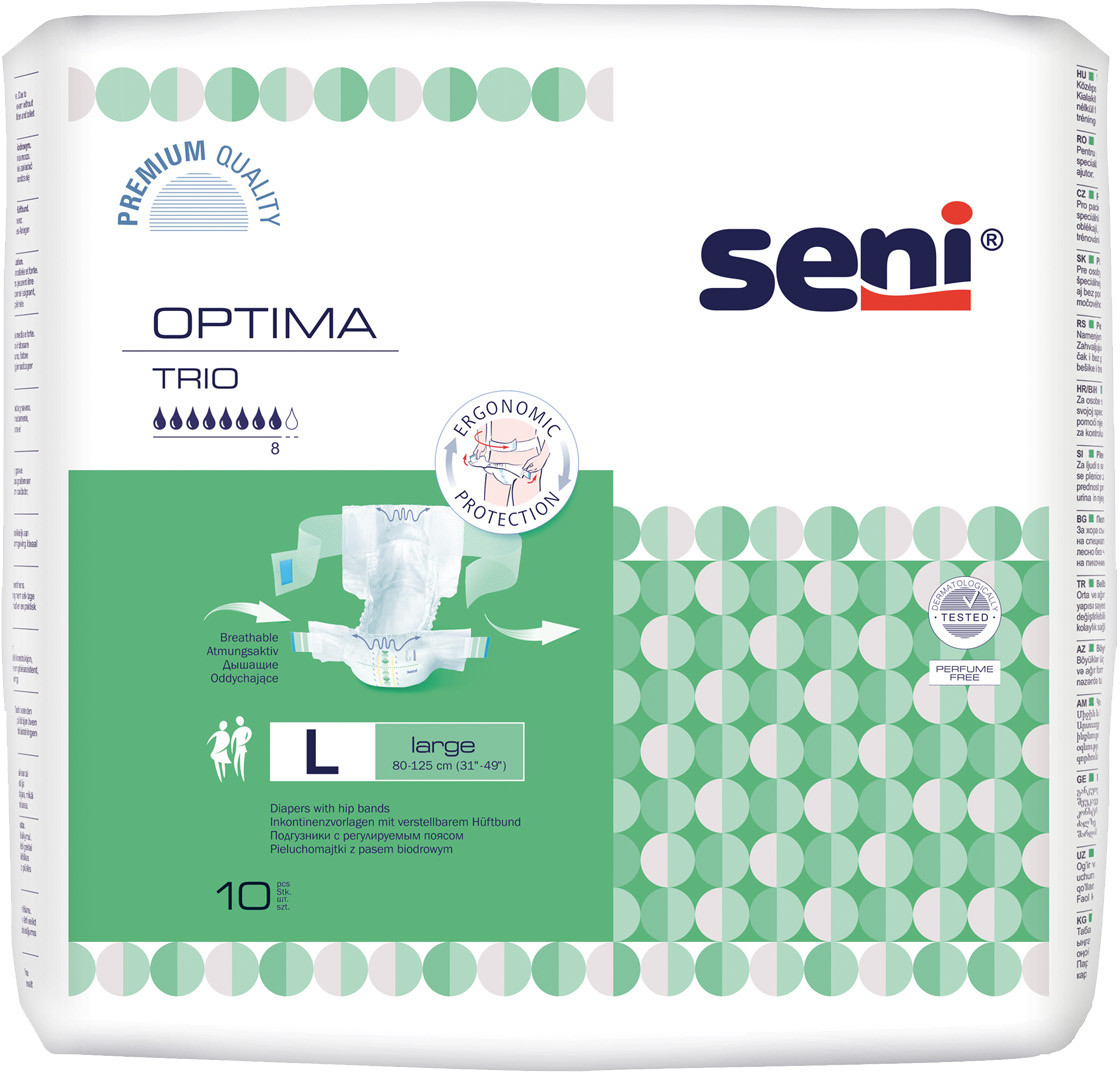 Seni Pieluchomajtki Optima Trio z regulowanym pasem biodrowym XL 10szt
