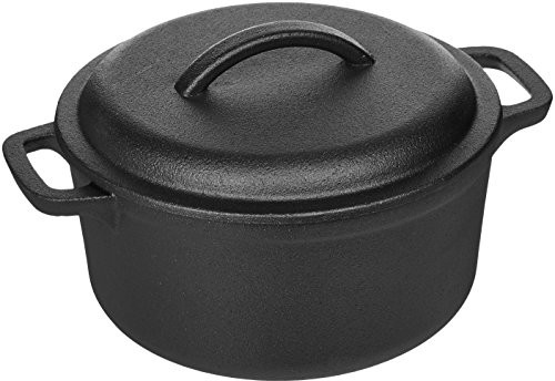 AmazonBasics Pre-Seas oned Cast Iron Dutch Oven with Dual handles  2-Quart KA2QT