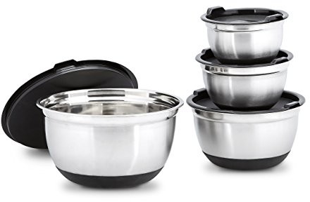 Relaxdays zestaw 3 misek z pokrywkami, średnica: 17,5, 21 i 25,5 cm, stal szlachetna, srebrny/czarny, zestaw 4-cz. 10019120-305